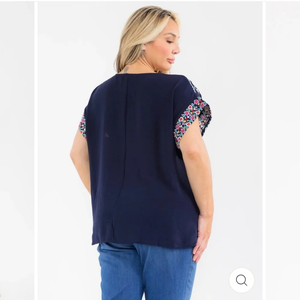 Savanna Jane Navy Top with Colorful Floral Embroidery - Picture 4 of 4